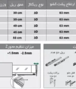 مشخصات ریل بدنه دار اسلیم شیشه کوتاه عمق ۳۰ تا ۵۰ کد B501 تا B505