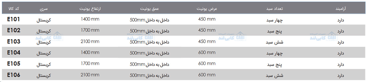 سوپر تاندم لولایی کمدی کریستال فانتونی مدل E101 تا E106