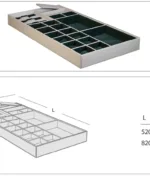 راهنمای ابعاد باکس زیورآلات چرم کامپکت داخل کشو سری 4 رنگ خاکی فانتونی کدهای J650 و J651 در دو سایز ۶۰ و ۹۰ سانتیمتر