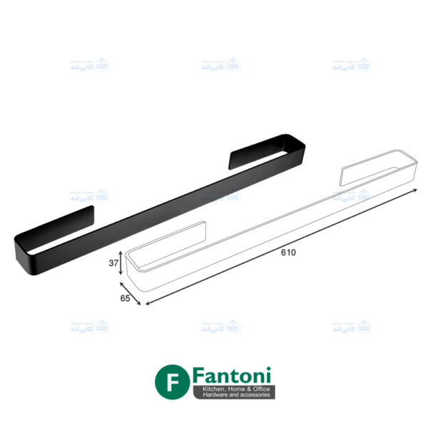 هولدر حوله 610mm رینگ بسته چسبی رنگ مشکی مات سری C فانتونی S025