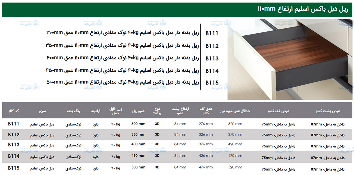 ریل بدنه دار دبل باکس اسلیم 40kg نوک مدادی فانتونی B111 تا B115