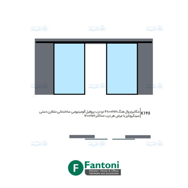 مکانیزم وال هنگ دو درب پروفیل آلومینیومی ساختمانی متقارن دستی سینکرونایز فانتونی K193